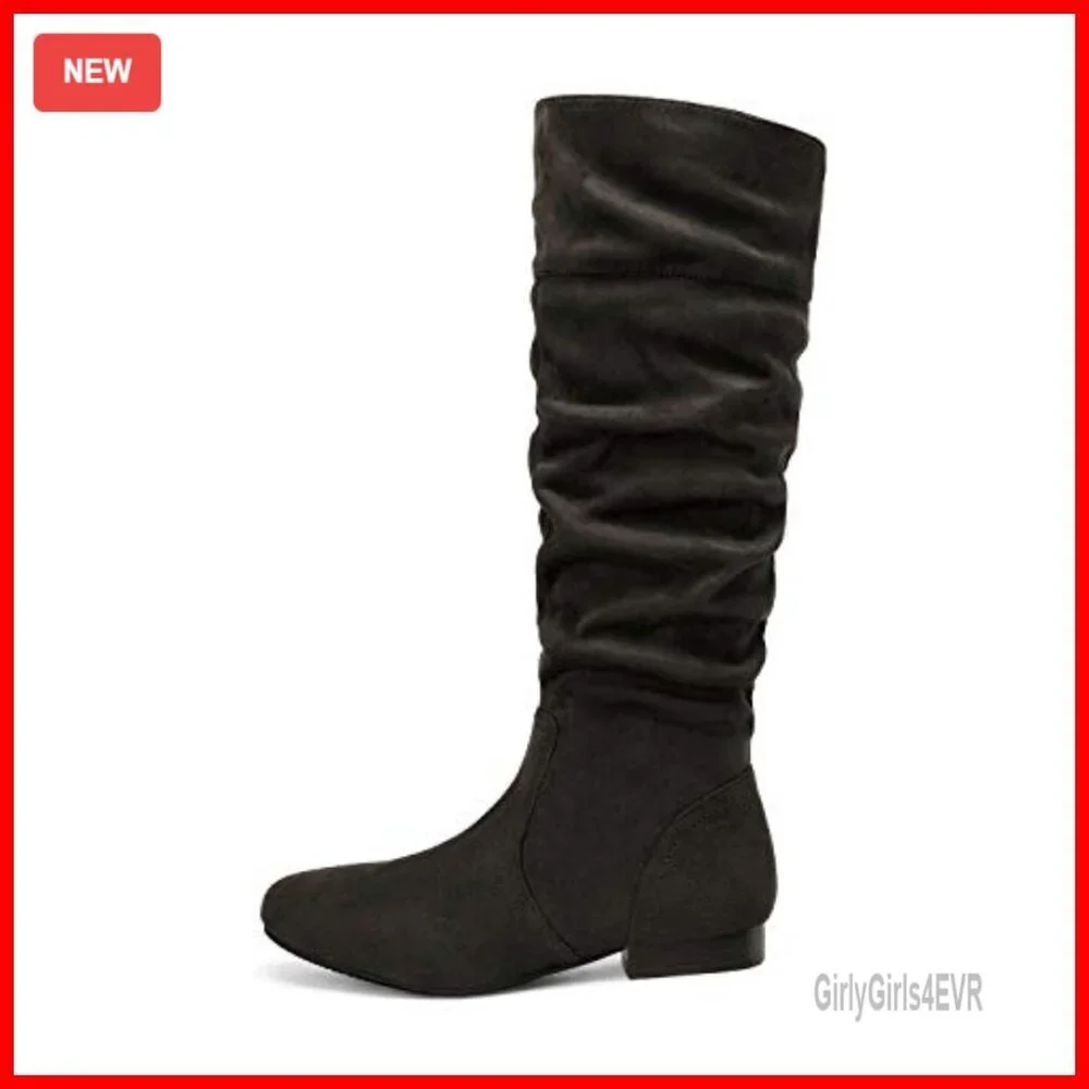 Knee High Pull On Boots with Faux Fur Lining and Hidden Pocket